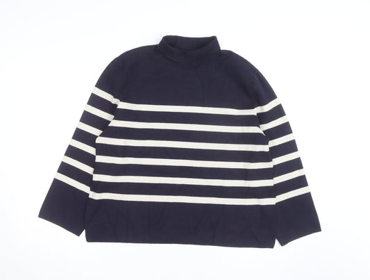 H&M Men's Blue Striped Mock Neck Cotton Knit Jumper Size M