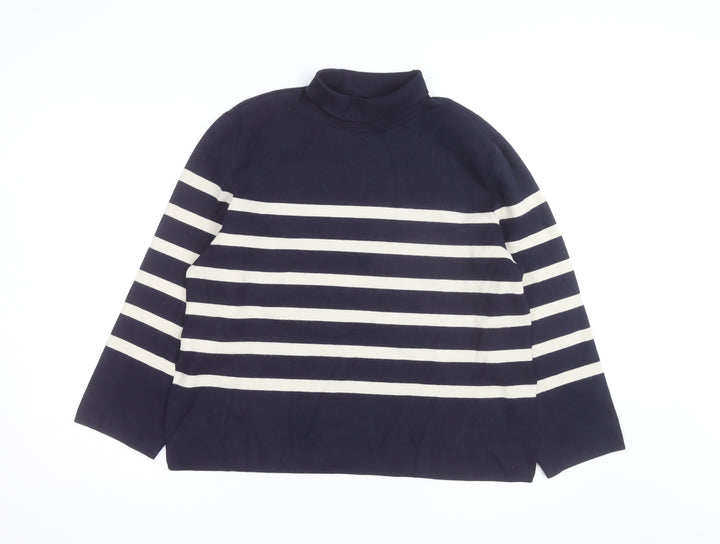 H&M Men's Blue Striped Mock Neck Cotton Knit Jumper Size M