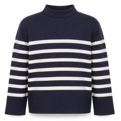 H&M Men's Blue Striped Mock Neck Cotton Knit Jumper Size M