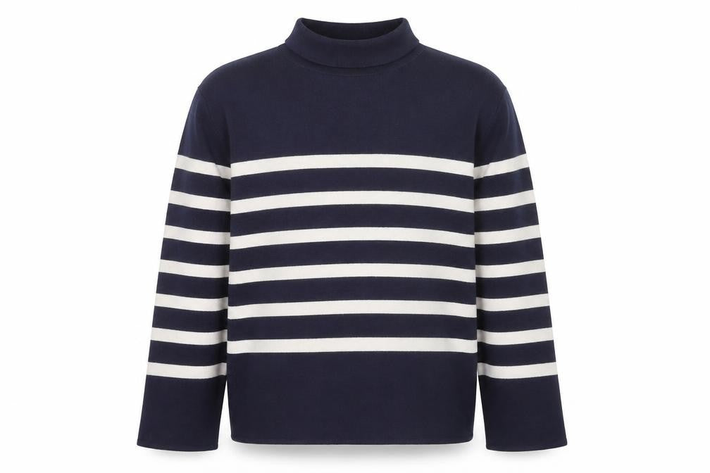 H&M Men's Blue Striped Mock Neck Cotton Knit Jumper Size M