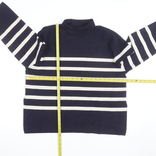 H&M Men's Blue Striped Mock Neck Cotton Knit Jumper Size M