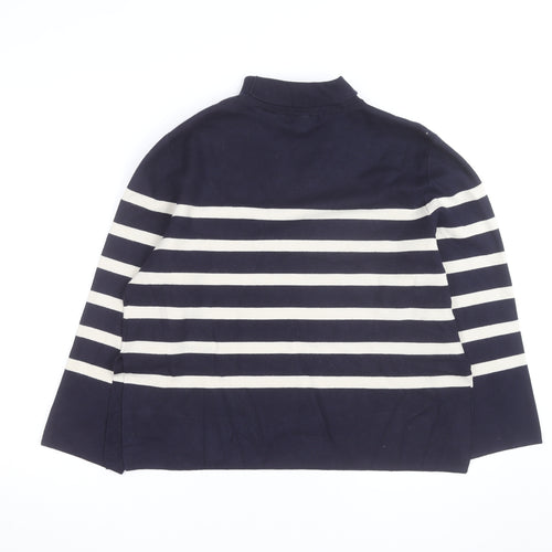 H&M Men's Blue Striped Mock Neck Cotton Knit Jumper Size M