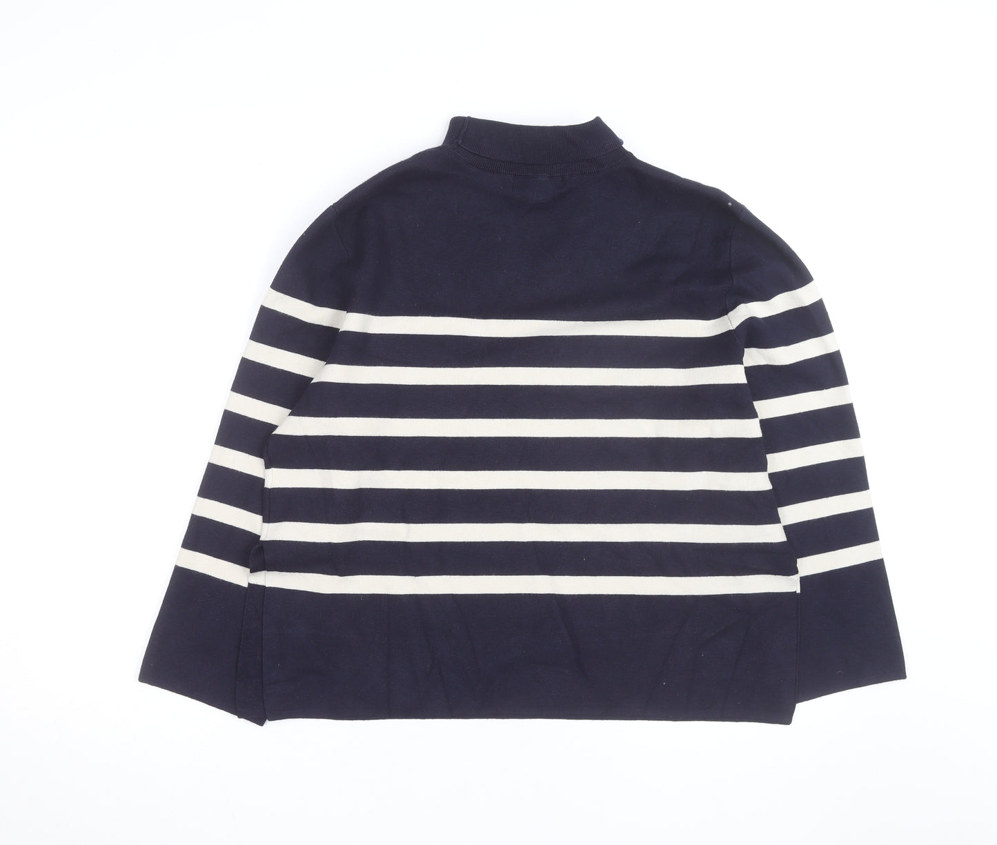 H&M Men's Blue Striped Mock Neck Cotton Knit Jumper Size M
