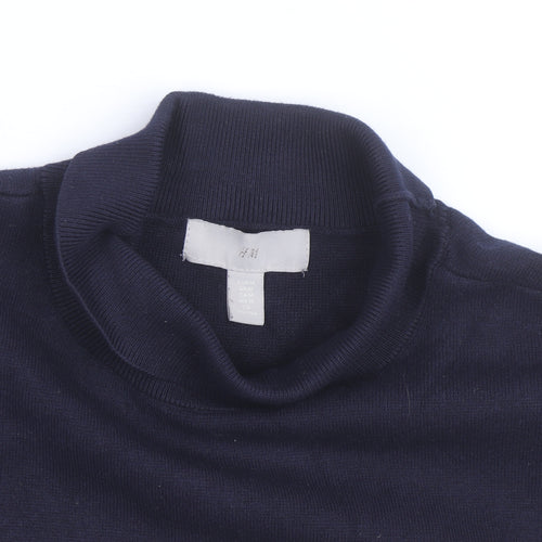 H&M Men's Blue Striped Mock Neck Cotton Knit Jumper Size M