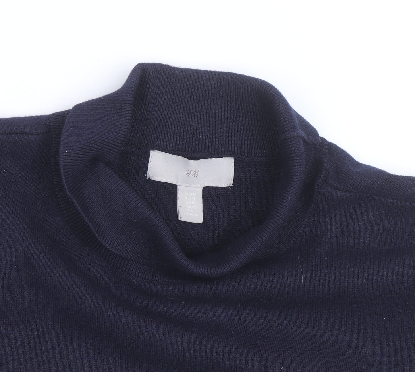 H&M Men's Blue Striped Mock Neck Cotton Knit Jumper Size M
