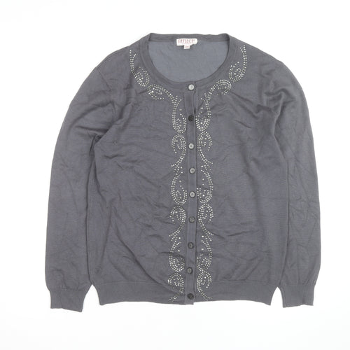 Reflect Grey Rhinestone Crew Neck L Cardigan Knit Jumper