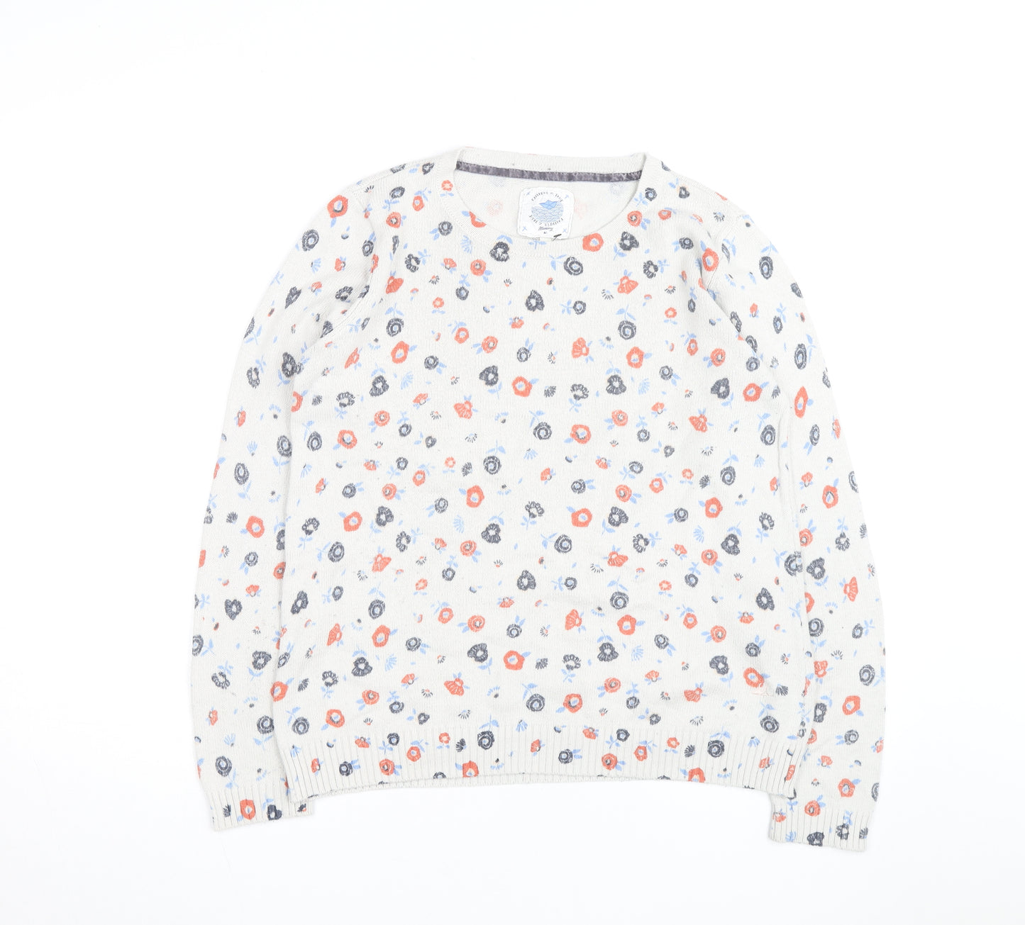 Faithful & True Women’s Beige Floral Cotton Knit Pullover Jumper L