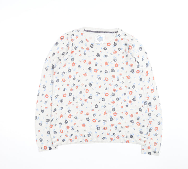Faithful & True Women’s Beige Floral Cotton Knit Pullover Jumper L