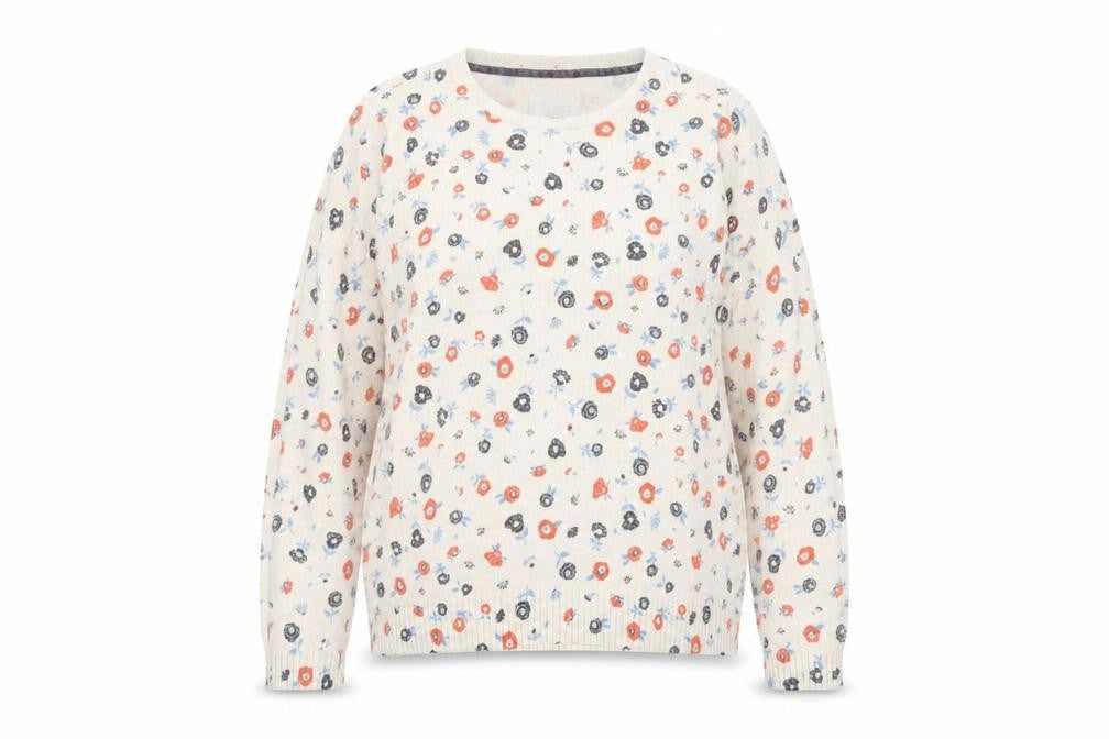Faithful & True Women’s Beige Floral Cotton Knit Pullover Jumper L