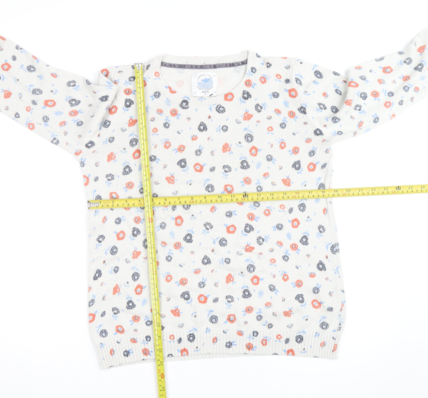 Faithful & True Women’s Beige Floral Cotton Knit Pullover Jumper L