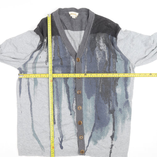 Diesel Men’s Grey Cotton Cardigan L Graphic V-Neck Long Sleeve