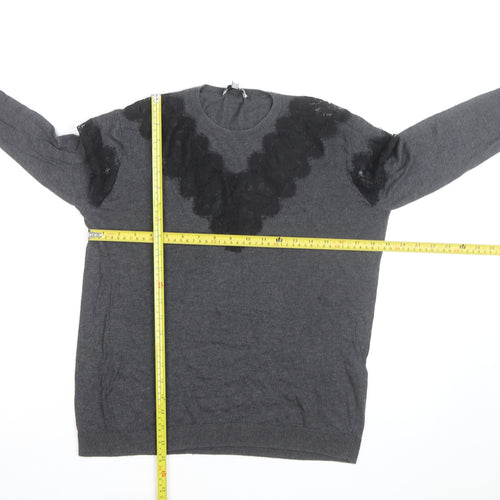Warehouse Women Grey Lace Detail Crew Neck Jumper Size 10