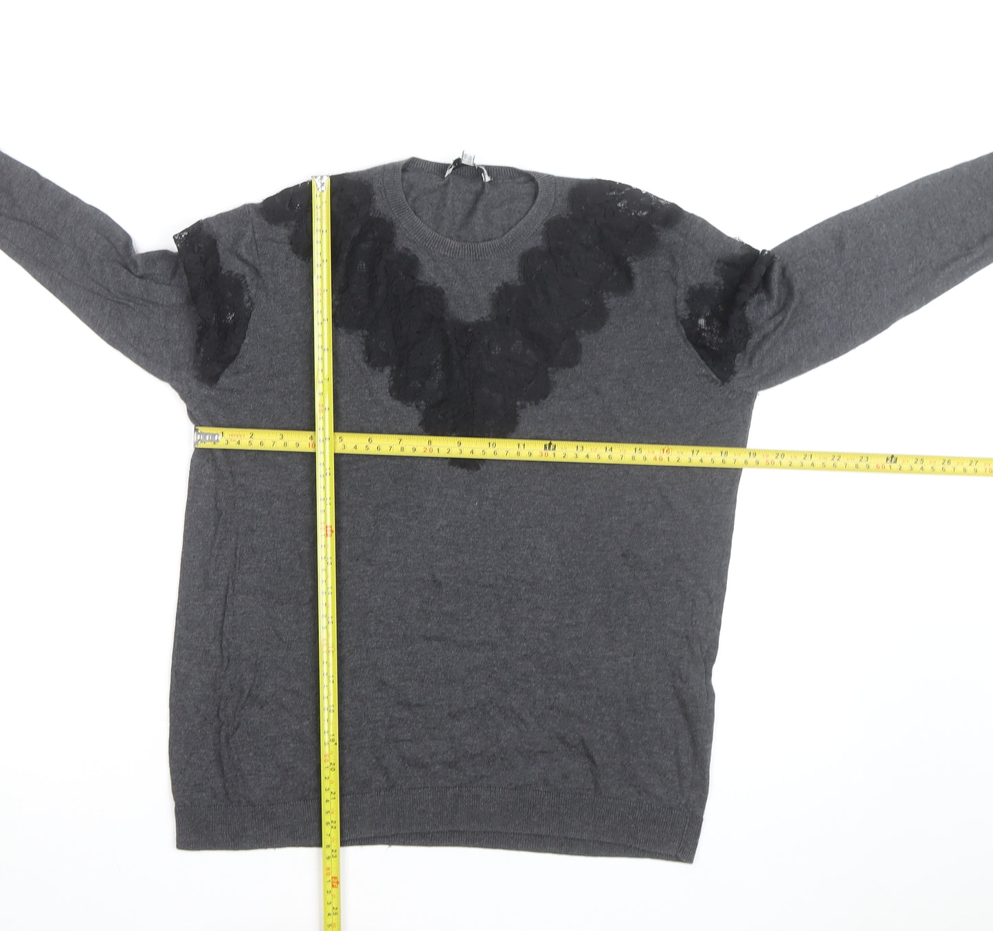 Warehouse Women Grey Lace Detail Crew Neck Jumper Size 10