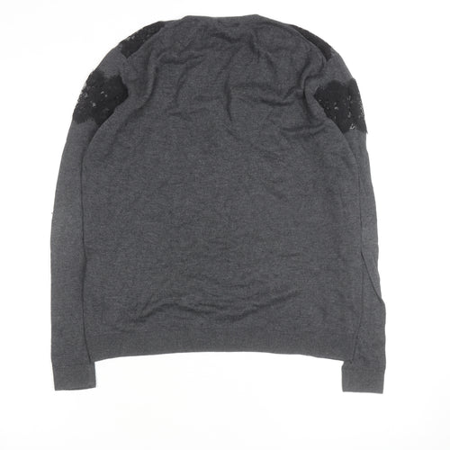 Warehouse Women Grey Lace Detail Crew Neck Jumper Size 10