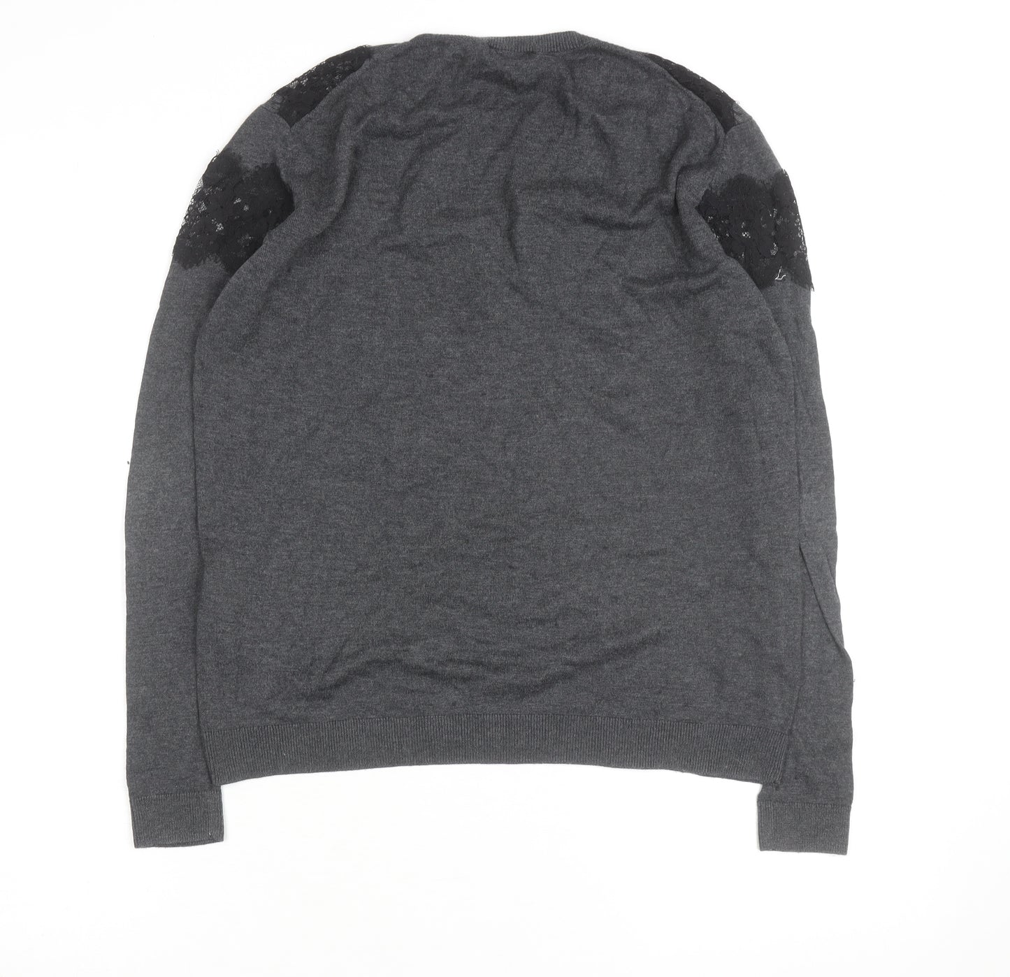 Warehouse Women Grey Lace Detail Crew Neck Jumper Size 10