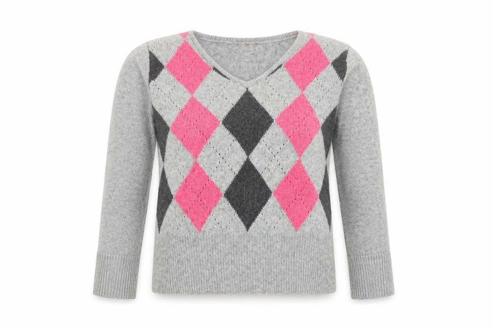 Front view of Country Casuals Petite Women's Grey Argyle V-Neck Knit Jumper M