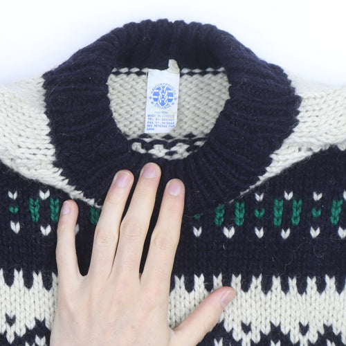 Rogroprop Knitwear Men's Blue Fair Isle Wool Jumper M