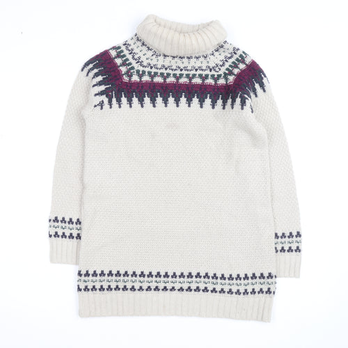 Marks and Spencer Women Beige Fair Isle Roll Neck Jumper Size 12