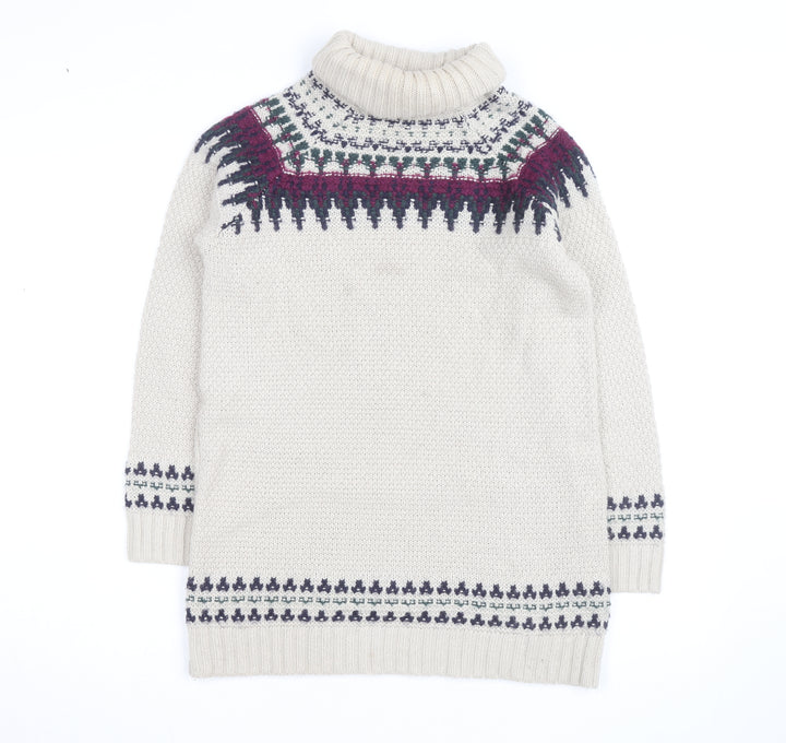 Marks and Spencer Women Beige Fair Isle Roll Neck Jumper Size 12