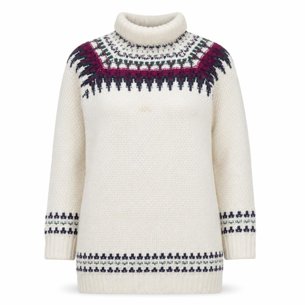 Marks and Spencer Women Beige Fair Isle Roll Neck Jumper Size 12
