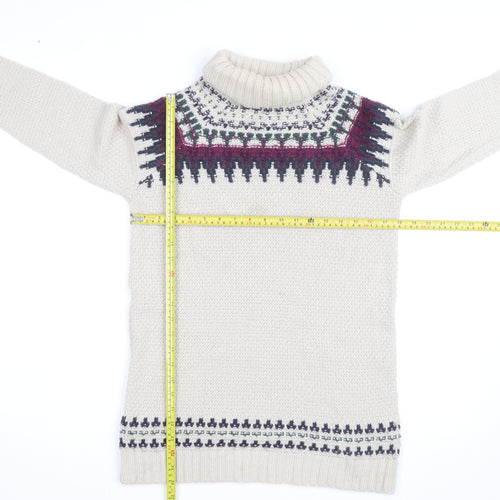 Marks and Spencer Women Beige Fair Isle Roll Neck Jumper Size 12