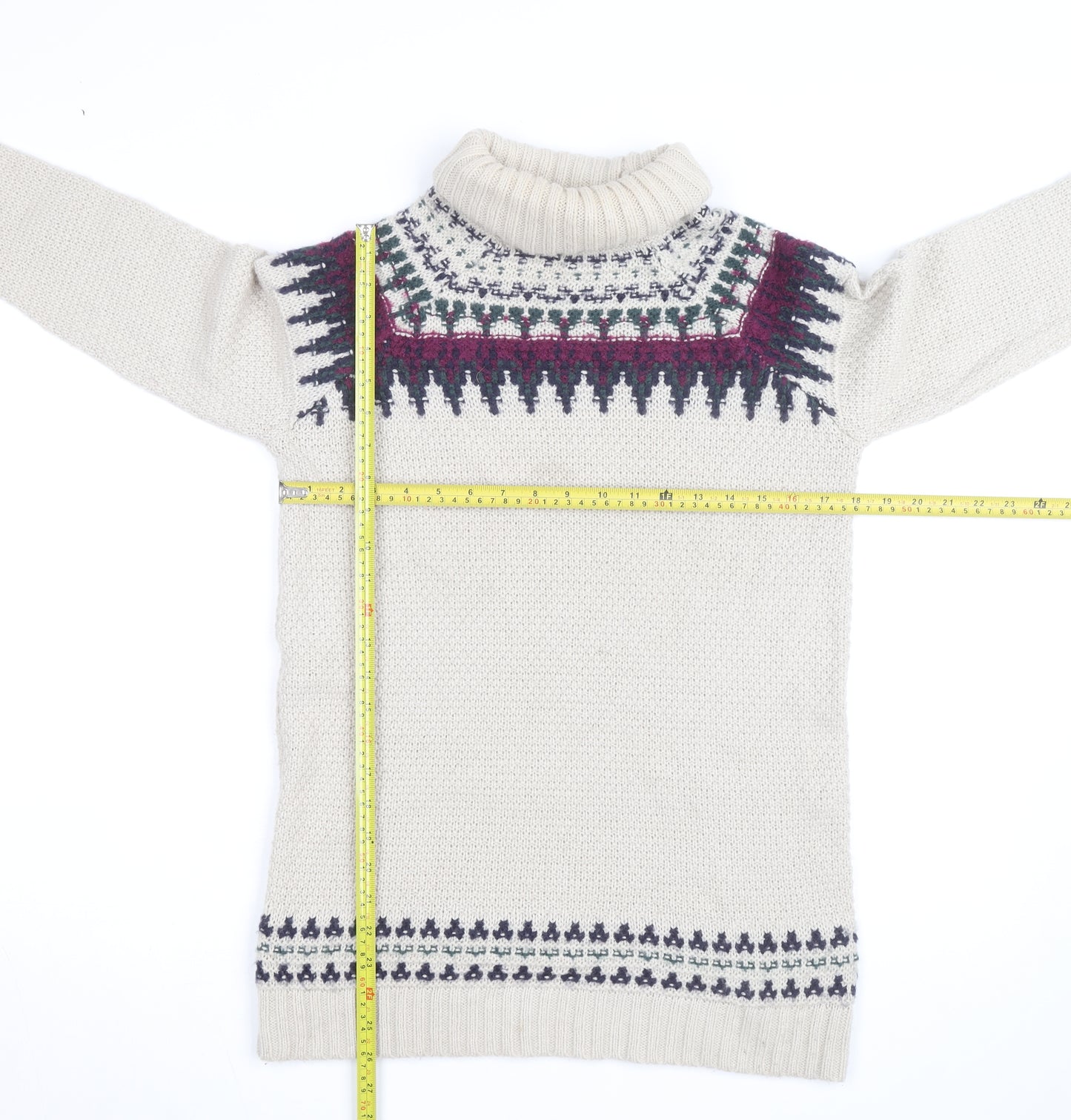 Marks and Spencer Women Beige Fair Isle Roll Neck Jumper Size 12