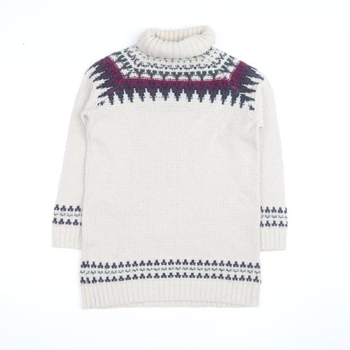 Marks and Spencer Women Beige Fair Isle Roll Neck Jumper Size 12