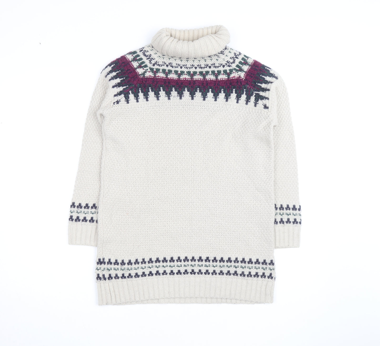 Marks and Spencer Women Beige Fair Isle Roll Neck Jumper Size 12