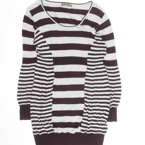 Mint Velvet Women Grey Stripe Knit Long Sleeve Sweater Dress Size 14