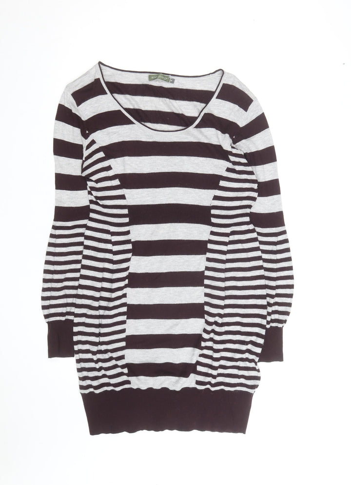 Mint Velvet Women Grey Stripe Knit Long Sleeve Sweater Dress Size 14