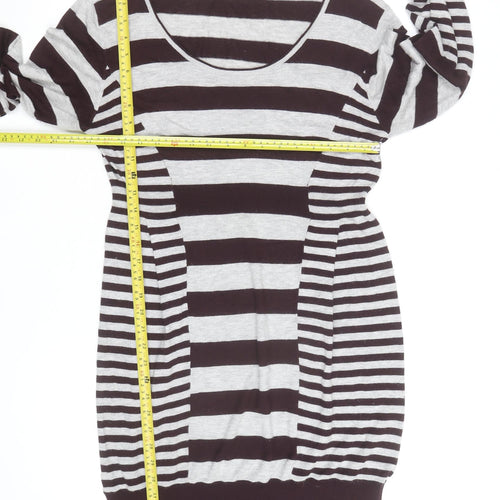 Mint Velvet Women Grey Stripe Knit Long Sleeve Sweater Dress Size 14