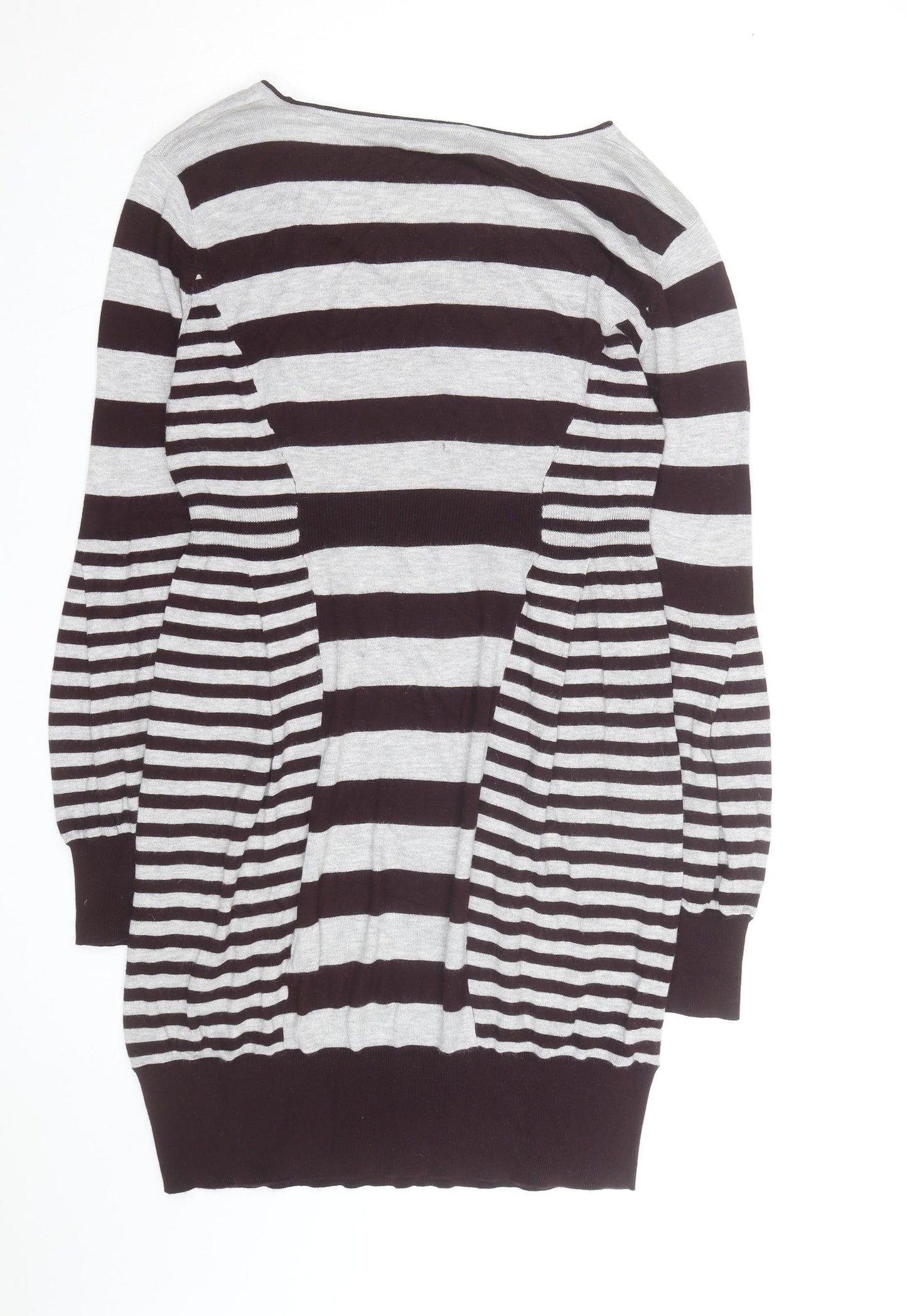Mint Velvet Women Grey Stripe Knit Long Sleeve Sweater Dress Size 14