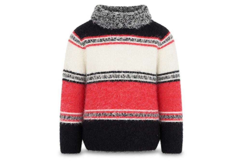 Katsumi Unisex Multicoloured Roll Neck Striped Chunky Knit Jumper M