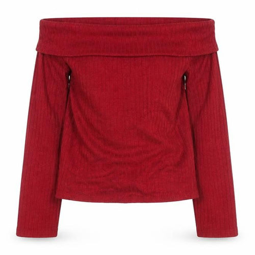 Stradivarius Women Red Off-Shoulder Ribbed Knit Jumper Size 10