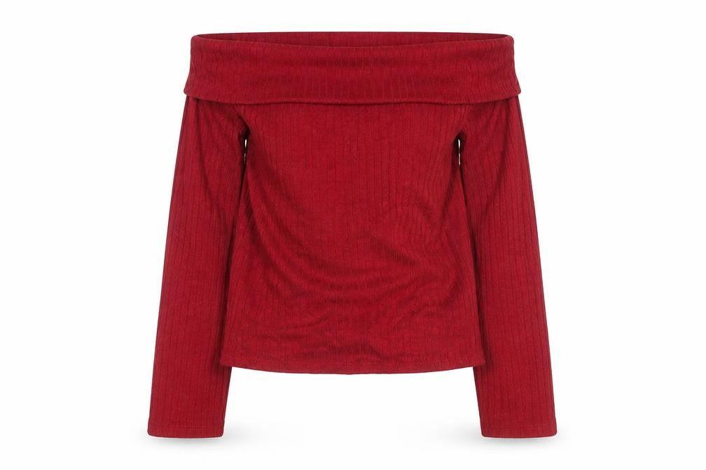 Stradivarius Women Red Off-Shoulder Ribbed Knit Jumper Size 10