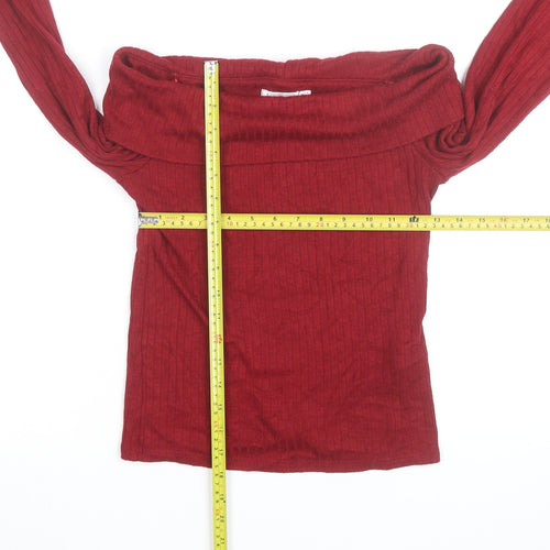Stradivarius Women Red Off-Shoulder Ribbed Knit Jumper Size 10