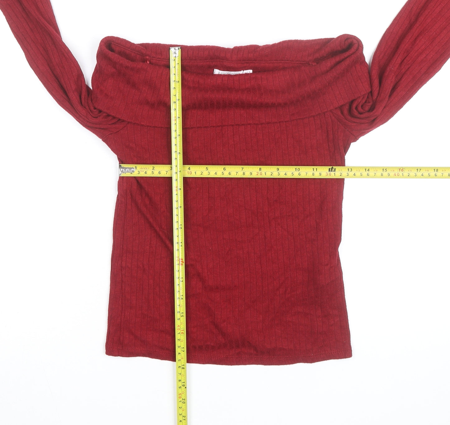 Stradivarius Women Red Off-Shoulder Ribbed Knit Jumper Size 10