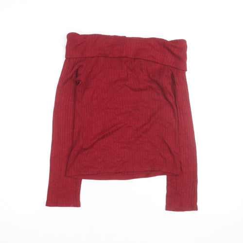 Stradivarius Women Red Off-Shoulder Ribbed Knit Jumper Size 10