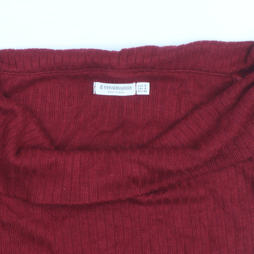 Stradivarius Women Red Off-Shoulder Ribbed Knit Jumper Size 10