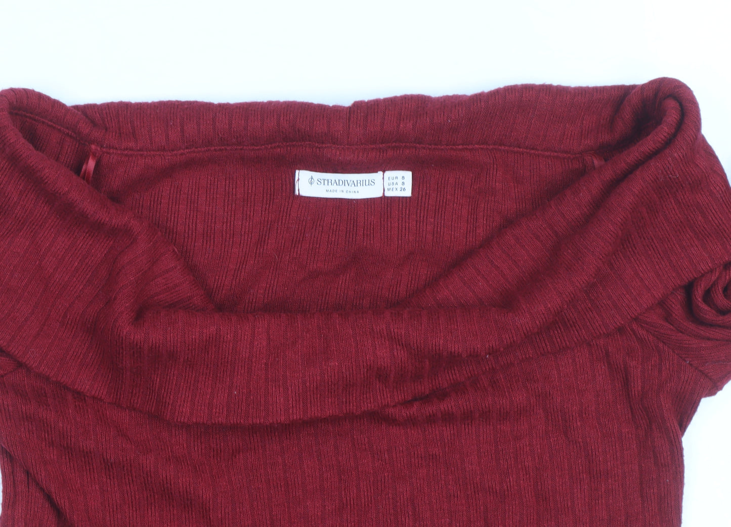 Stradivarius Women Red Off-Shoulder Ribbed Knit Jumper Size 10
