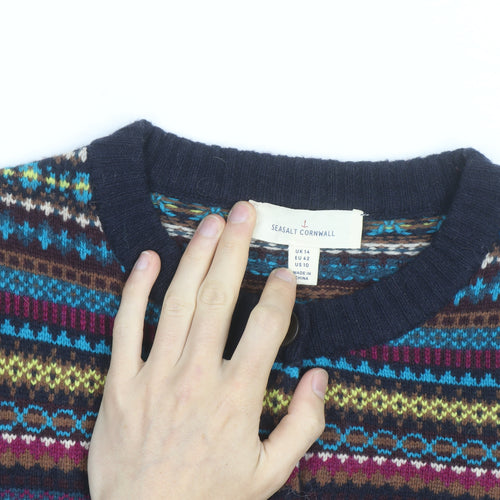 Seasalt Cornwall Women's Multicoloured Wool Fair Isle Cardigan Size 14