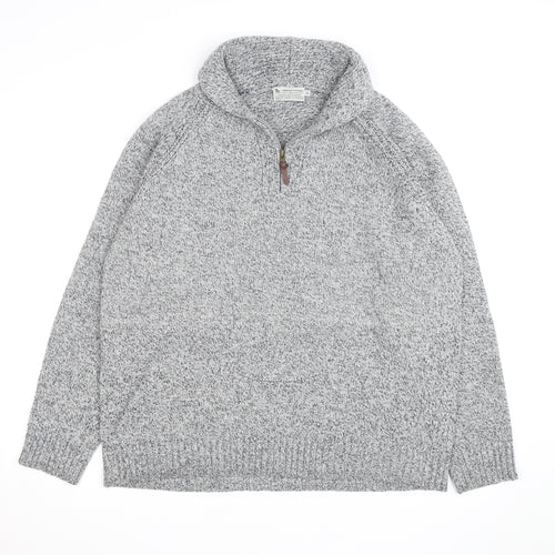 Tu Men's Grey XL 1/2 Zip Chunky Knit High Neck Jumper
