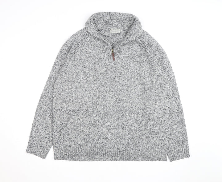 Tu Men's Grey XL 1/2 Zip Chunky Knit High Neck Jumper