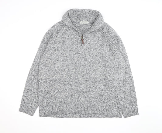 Tu Men's Grey XL 1/2 Zip Chunky Knit High Neck Jumper