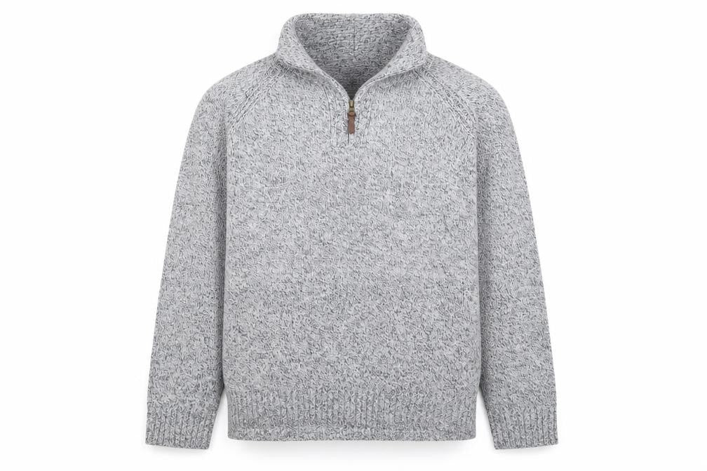 Front view of Tu Men's Grey XL 1/2 Zip Chunky Knit High Neck Jumper