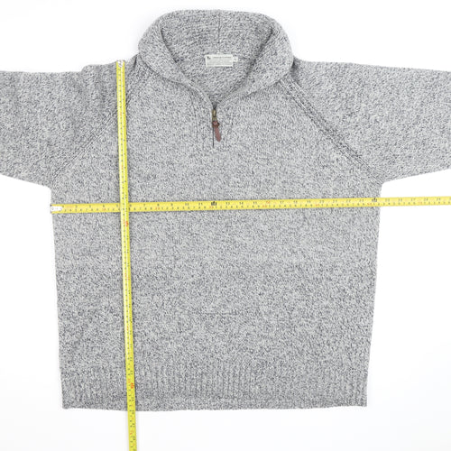 Tu Men's Grey XL 1/2 Zip Chunky Knit High Neck Jumper