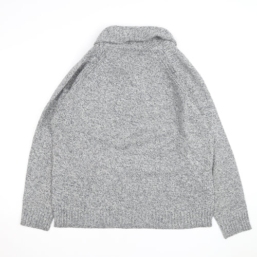 Tu Men's Grey XL 1/2 Zip Chunky Knit High Neck Jumper