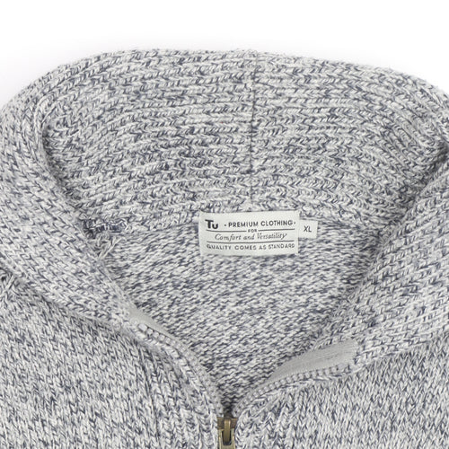 Tu Men's Grey XL 1/2 Zip Chunky Knit High Neck Jumper