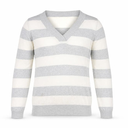 Gap Men's Grey Striped V-Neck Cotton Pullover Jumper Size M