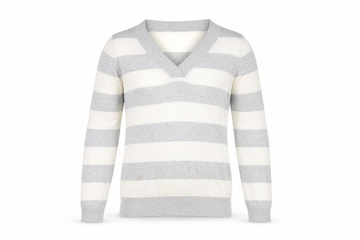 Gap Men's Grey Striped V-Neck Cotton Pullover Jumper Size M